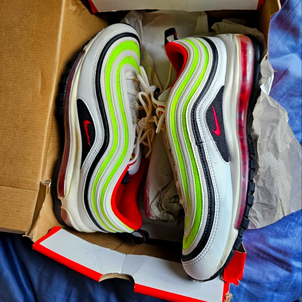 Nike Air Max 97 White Rush Pink Black Volt Mens Sz 10